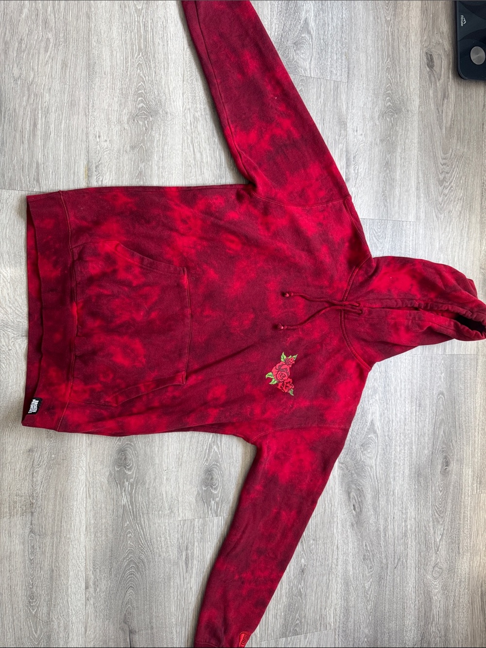 Men's Red Tie-Dye Hoodie with Rose Embroidery